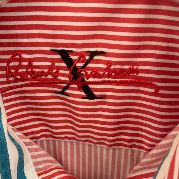 Robert Graham Striped Flip Cuff Shirt Mens Size 2XL Orange & White Cotton Button - Picture 6 of 10